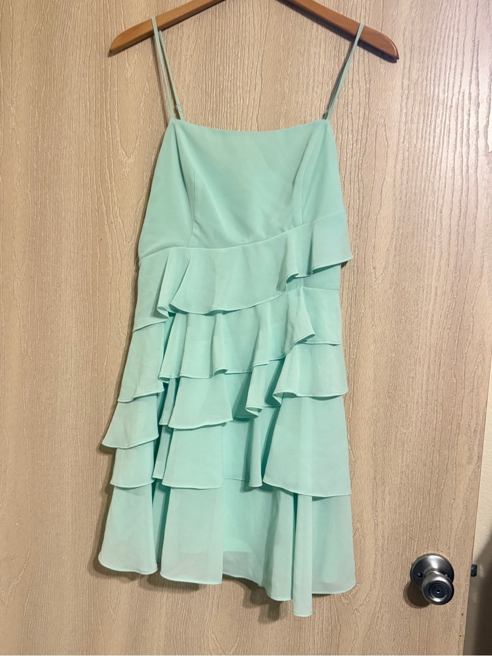 Lavender Brown Mint Ruffle Tiered Spaghetti-Strap Dress
